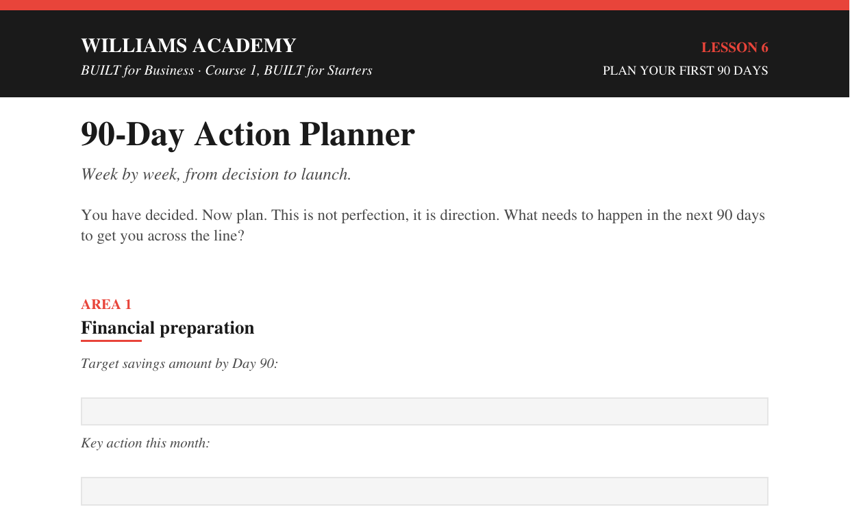 The 90-Day Action Planner from Course 01